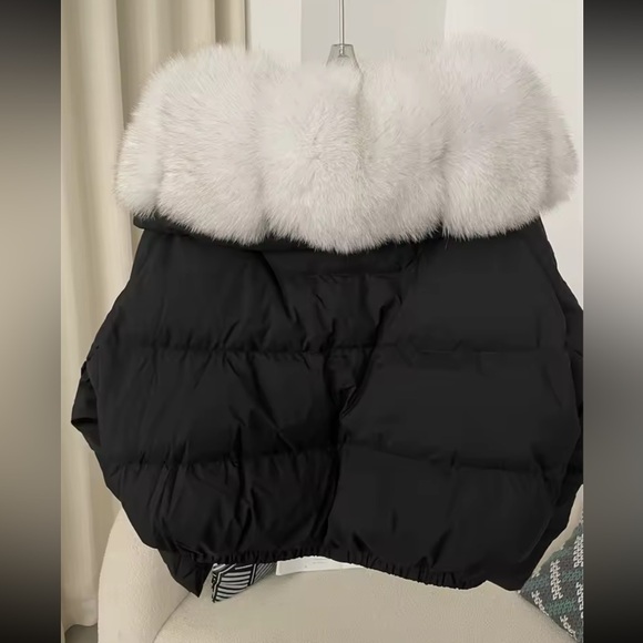 Fox Fur Down puffer coat jacket black silver women’s winter outerwear - Picture 3 of 5